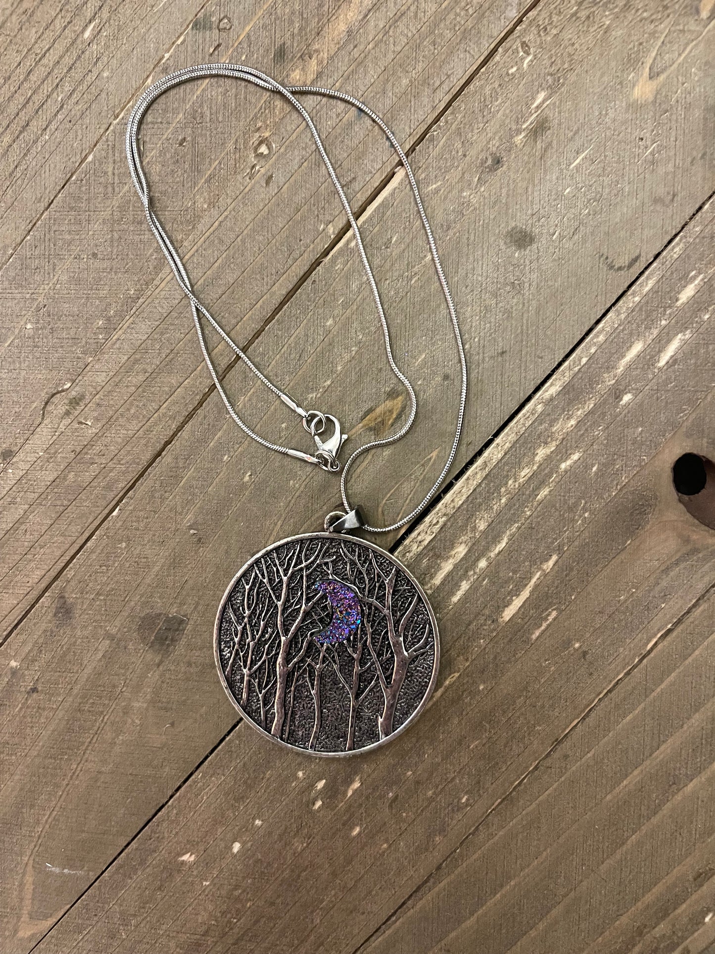 Druzy Moon in Forest Pendant on a Silver chain NecklacePink tiful of LOVE