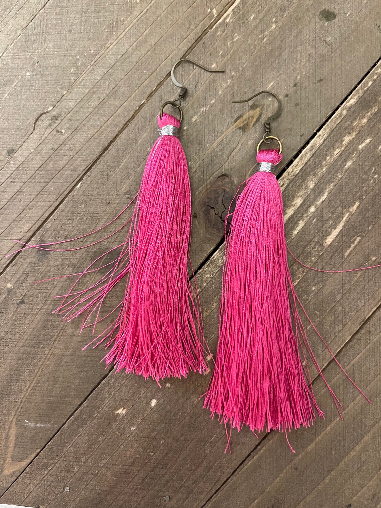 Pink Tassel Wire Earring