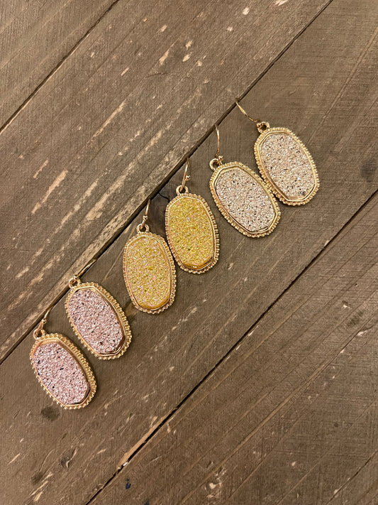 Oval Druzy Stone Sparkly Charm Wire Earrings (3 colors to choose)Pink tiful of LOVE