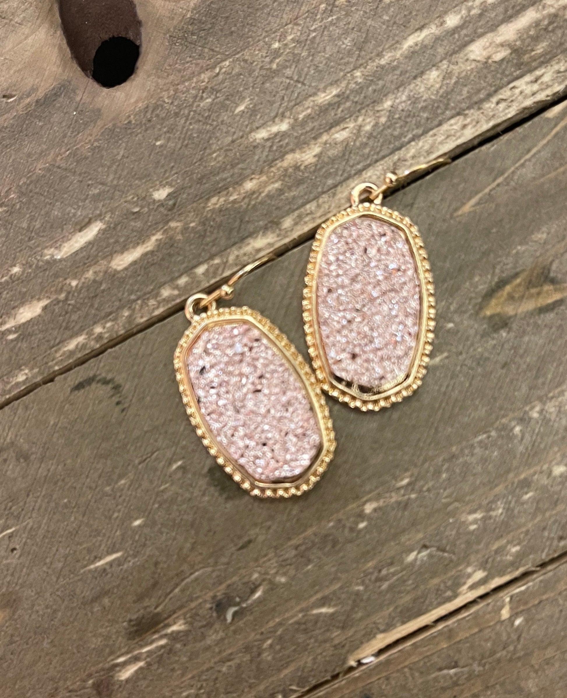 Oval Druzy Stone Sparkly Charm Wire Earrings (3 colors to choose)Pink tiful of LOVE