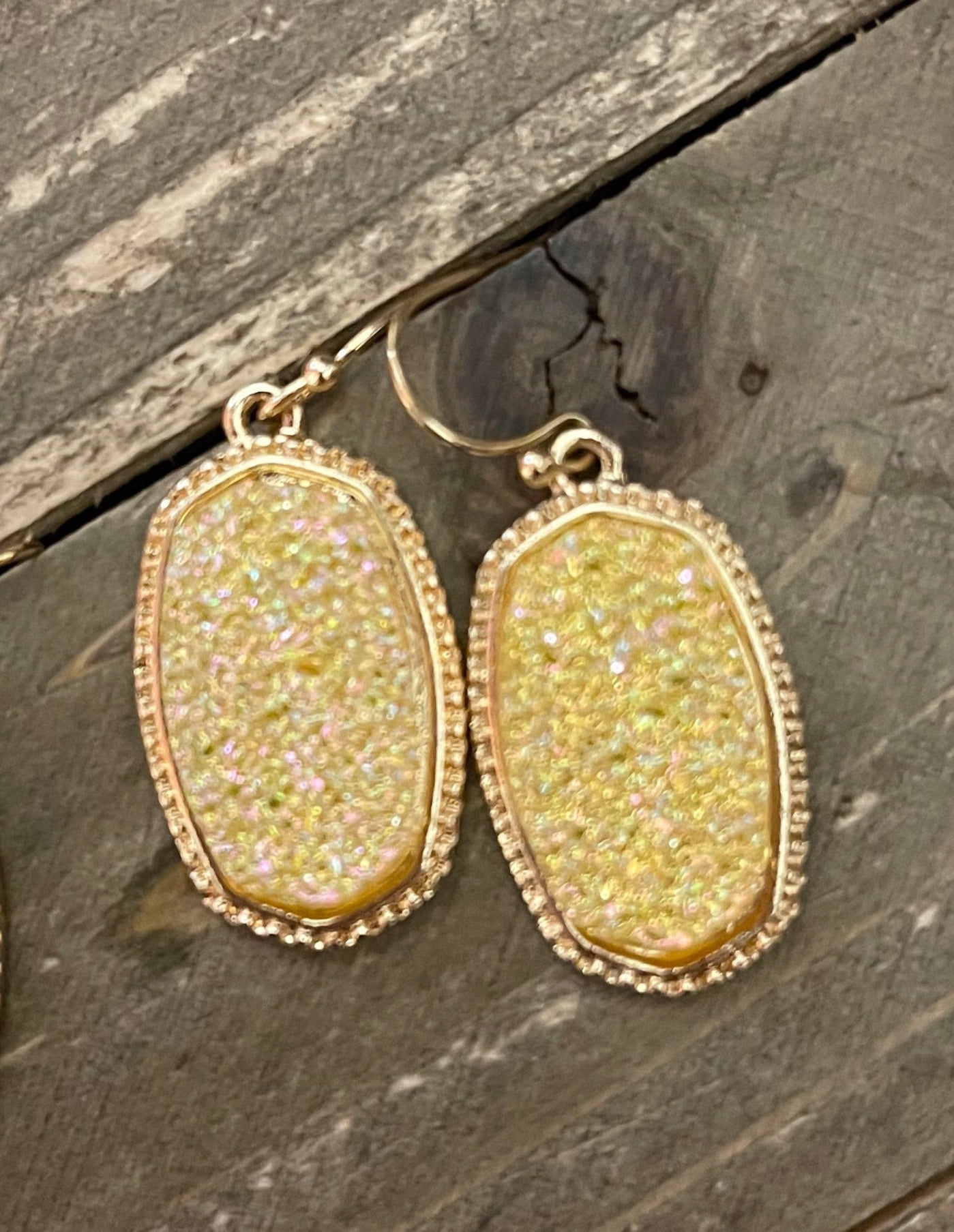 Oval Druzy Stone Sparkly Charm Wire Earrings (3 colors to choose)Pink tiful of LOVE