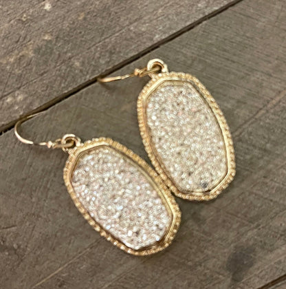 Oval Druzy Stone Sparkly Charm Wire Earrings (3 colors to choose)Pink tiful of LOVE