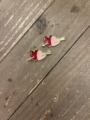 Happy Valentine's Day Pink & Red Heart Stud Earrings