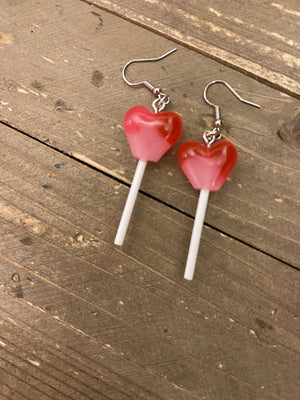 Heart Lollipop Resin charm wire Earrings