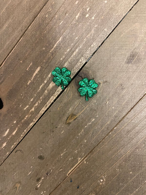 Green Sparkly Glitter Shamrock Post Earrings