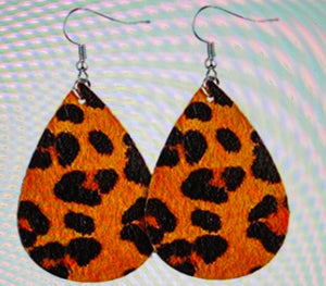 Animal Prints Faux Leather Teardrop wire earrings (ER371-leopard2)