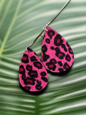 Animal Prints Faux Leather Teardrop wire earrings (ER371-leopard3)