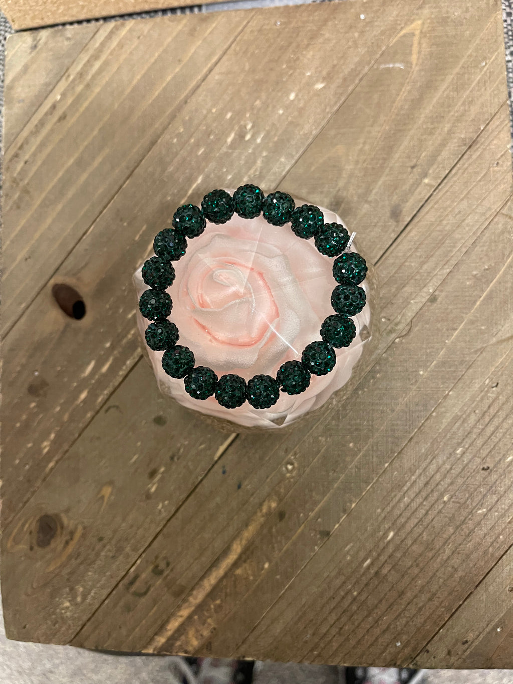 Dark Green Sparkle Ball Bead Elastic/Stretch Bracelet