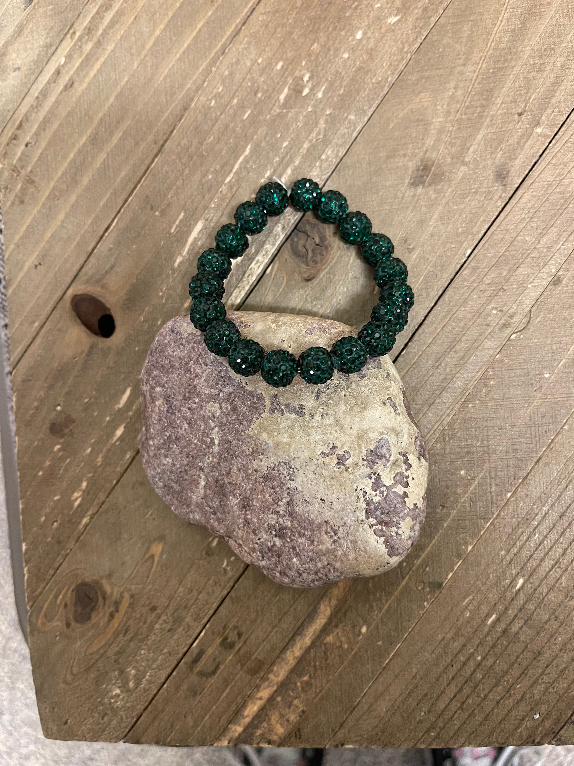 Dark Green Sparkle Ball Bead Elastic/Stretch BraceletPink tiful of LOVE