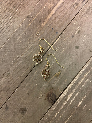 Happy St. Patrick's Day Gold Shamrock wire earrings