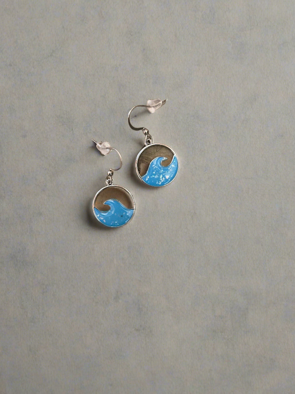 Enamel Baby Blue Wave wire earrings