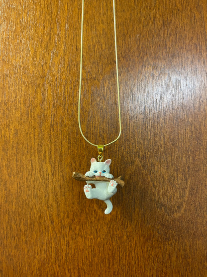 White Kitten on Branch Pendant on a Gold chain NecklacePink tiful of LOVE