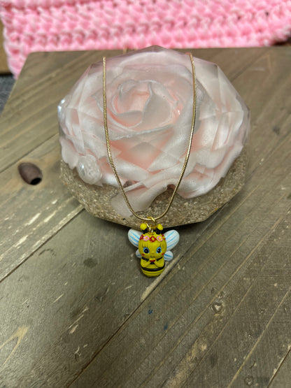 Love Bee Charm Pendant on a Gold chain Necklace