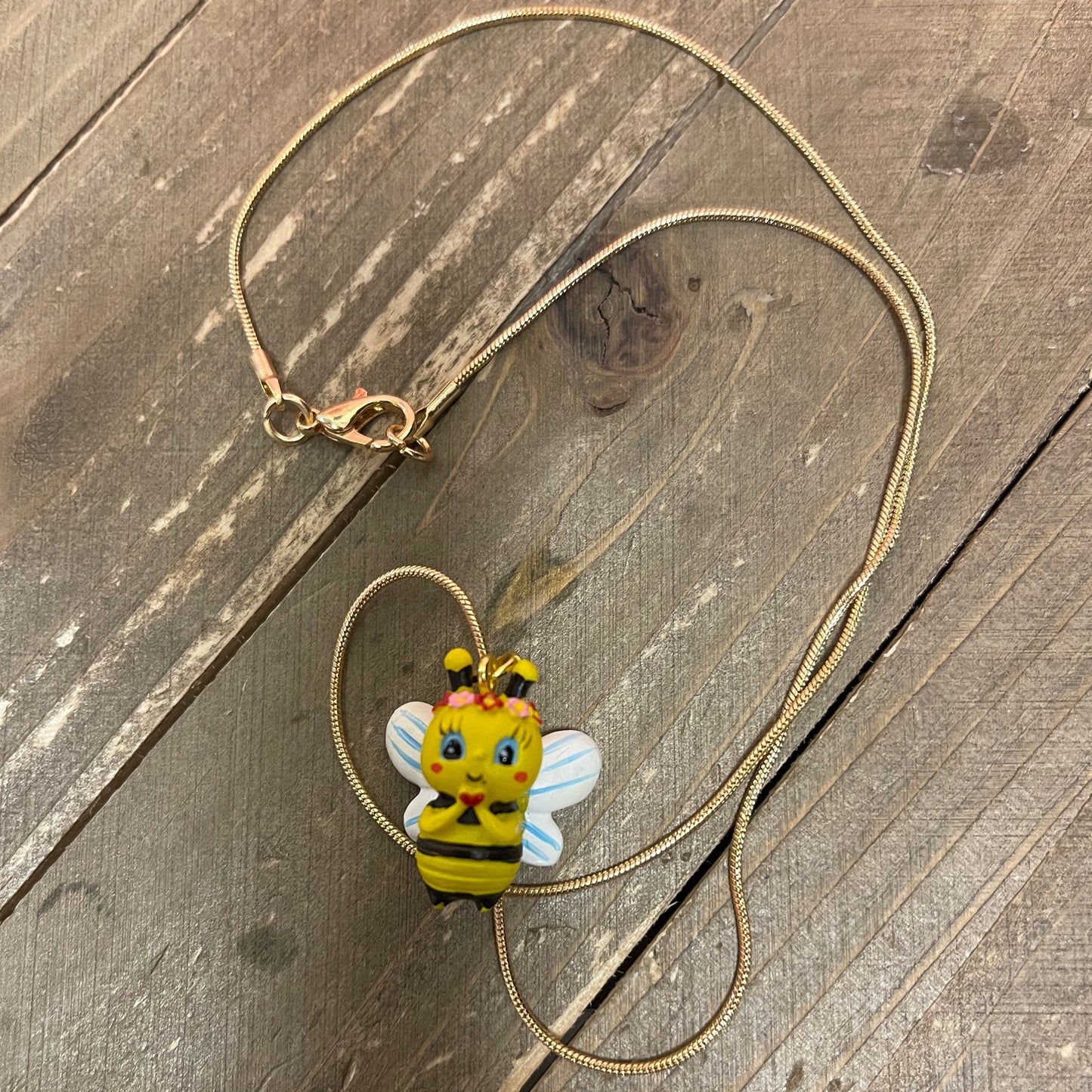 Love Bee Charm Pendant on a Gold chain Necklace