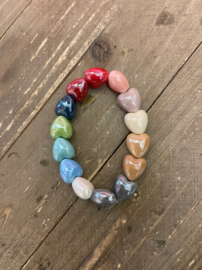Multi-color Heart Bead Elastic/Stretch Bracelet