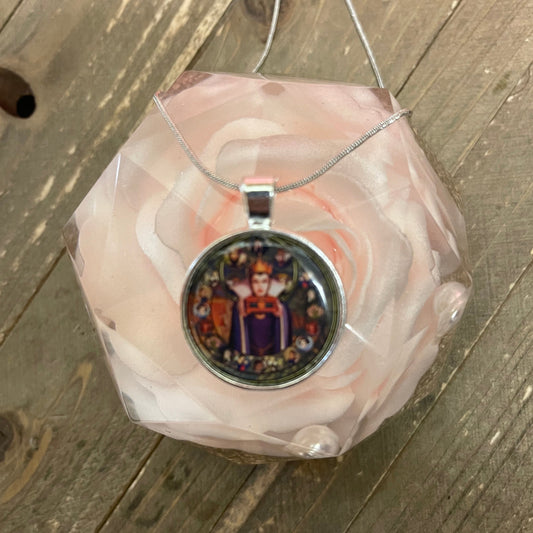 Evil Queen Cabochon Round  Pendant on a Silver Chain Necklace (NK201-4)Pink tiful of LOVE
