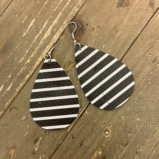 Black and White Striped earrings: faux leather teardropPink tiful of LOVE