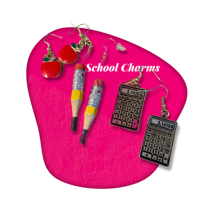 School charm Wire Earring: pencil, calculator and applePink tiful of LOVE