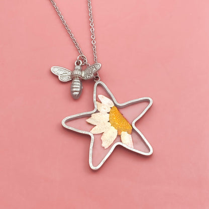 Pressed Daisy Bee Silver Star NecklacePink tiful of LOVE