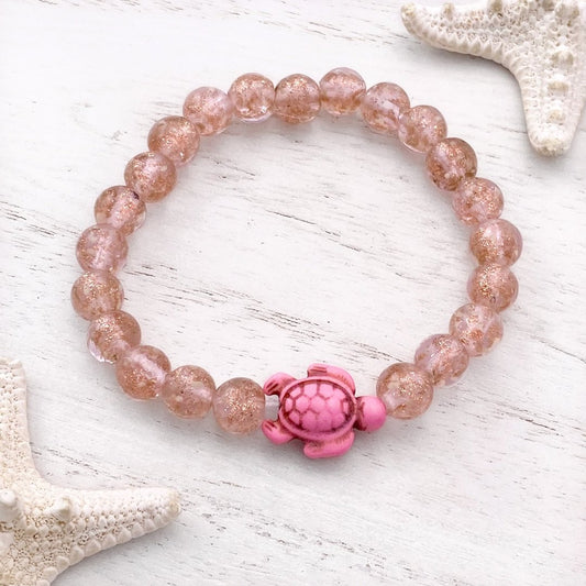 Sparkling Glass Bead Sea Turtle Bracelet- baby PinkPink tiful of LOVE