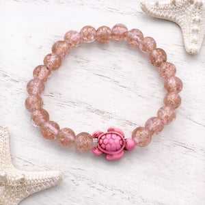 Sparkling Glass Bead Sea Turtle Bracelet- baby Pink