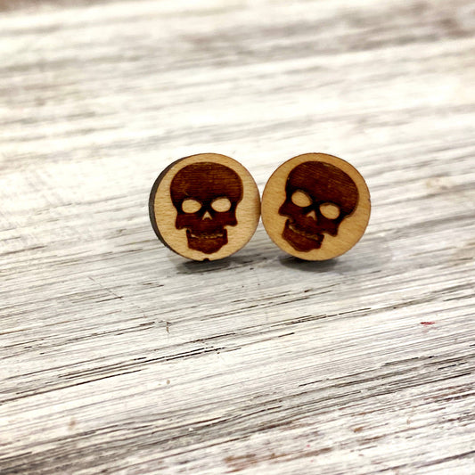 Adorable Wooden Spooky Skull Stud earringPink tiful of LOVE