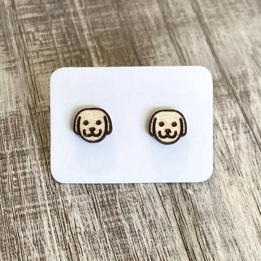 Laser Engraved Maple Wood Dog stud earringsPink tiful of LOVE