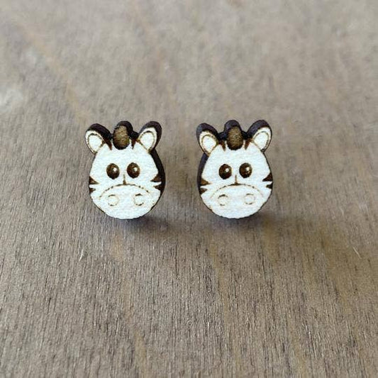 Laser Engraved maple wood Zebra Stud earringsPink tiful of LOVE