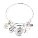 Ginger Snap Bangle Bracelet - Stainless Steel Bracelet- with 4 charms and base snap--Coordinates with 18-20mm SnapsPink tiful of LOVE