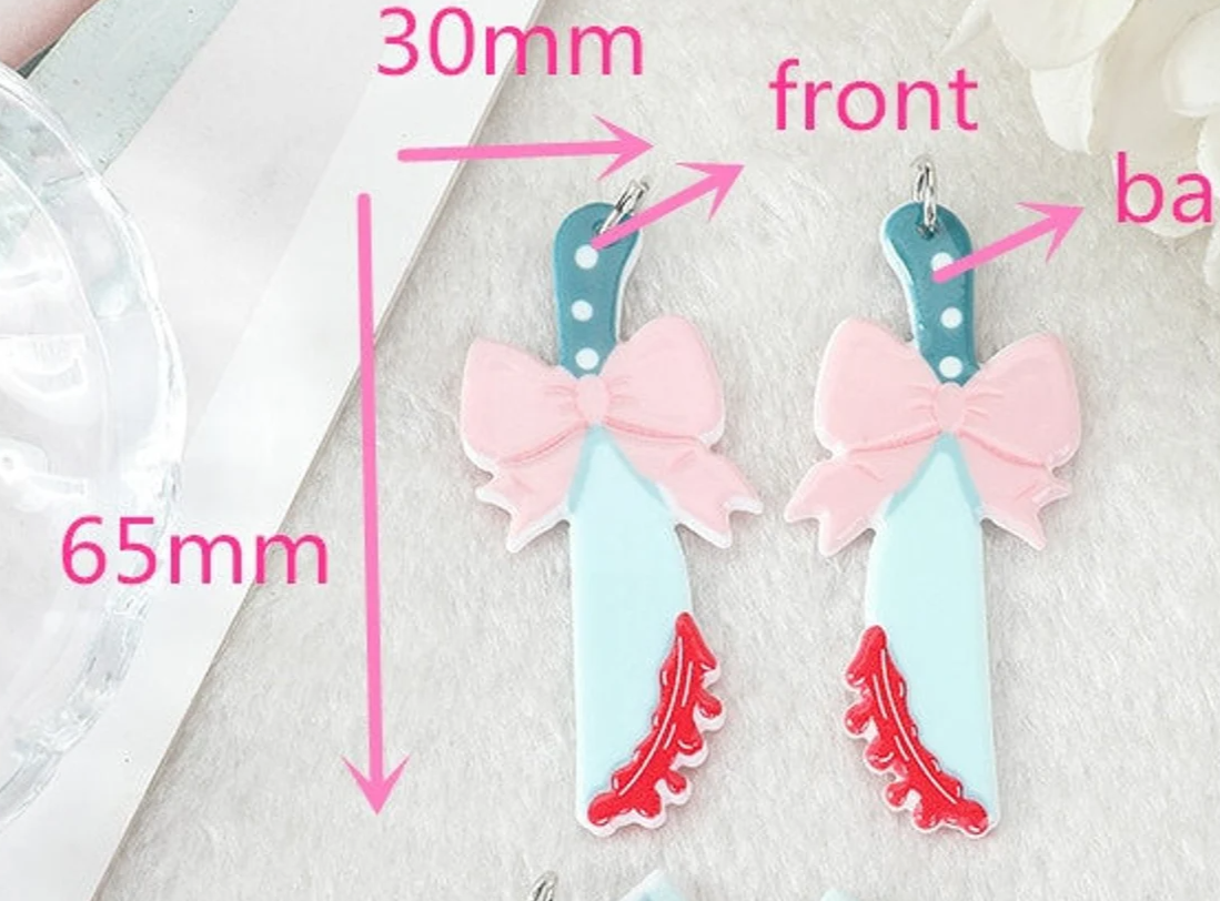 Acrylic Bloody Knife with Bow charm Wire earrings