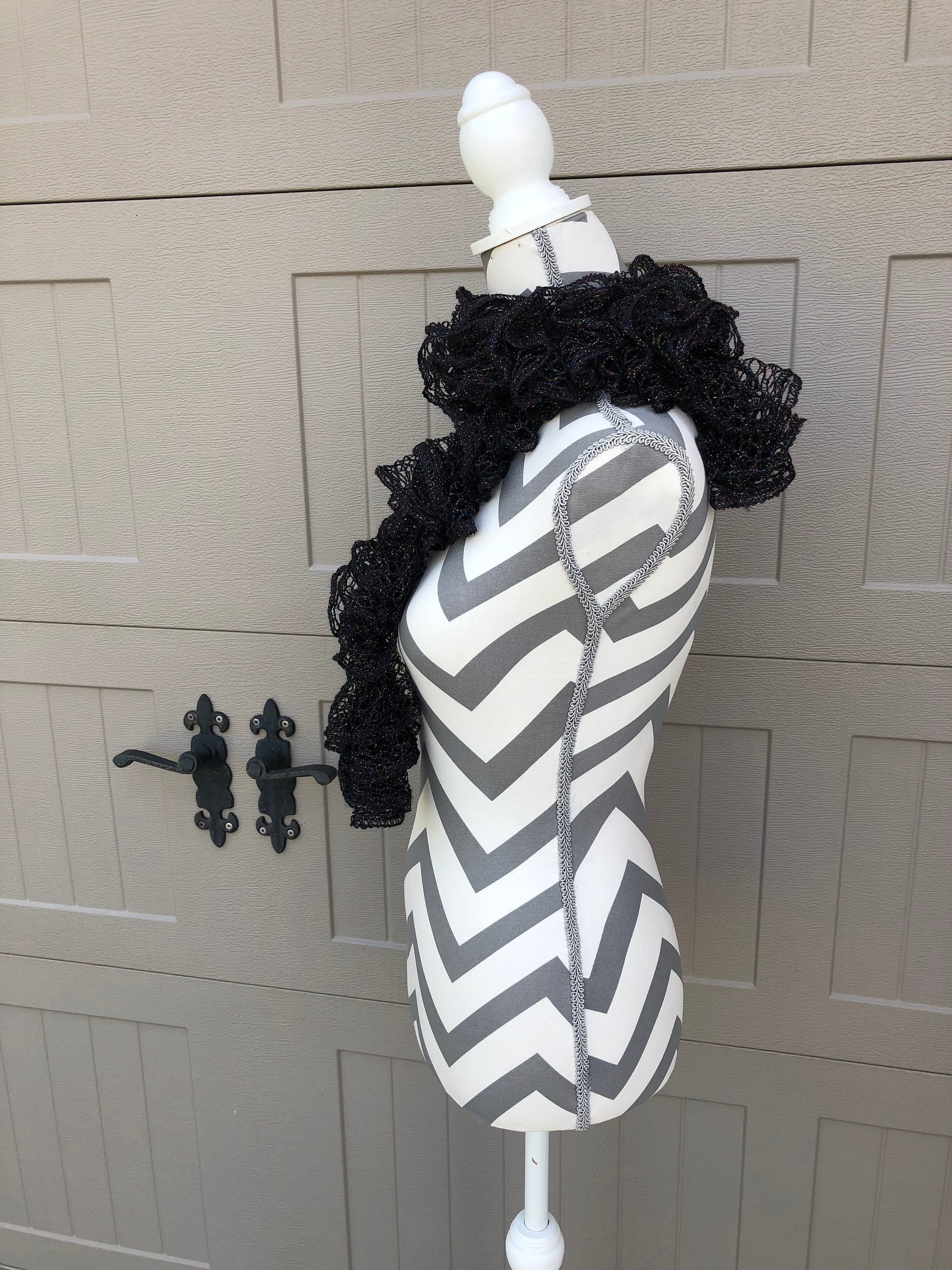 Ruffled Scarf handmade Black Metallic Sashay YarnPink tiful of LOVE
