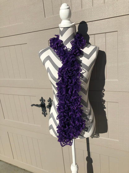 Ruffled Scarf handmade with Sashay Dark Purple metallic yarn