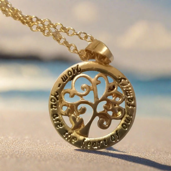 Mom-you are the heart of our family Pendant on a Gold chain Necklace